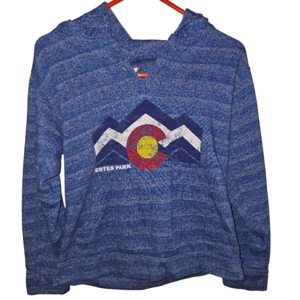Blue Kids Hoodie with Mountain Design